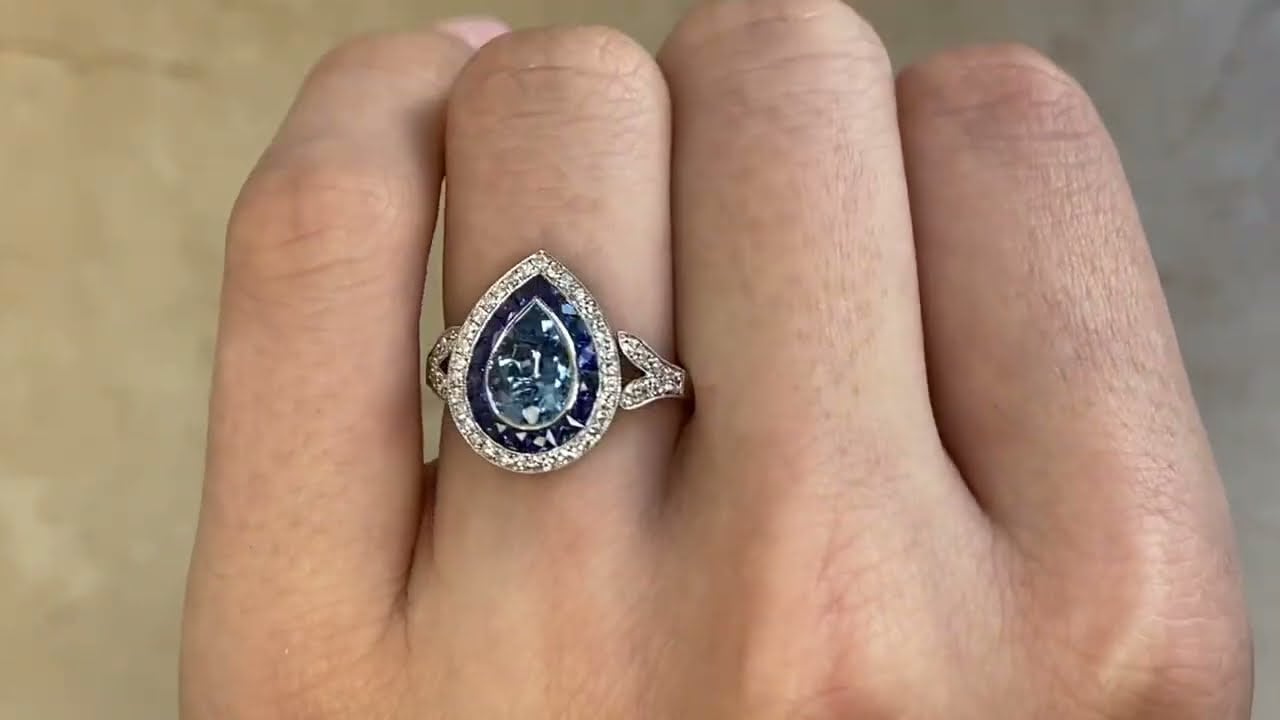 Convertible Pear Shaped Aquamarine Double Halo Cyril Ring & Pendant