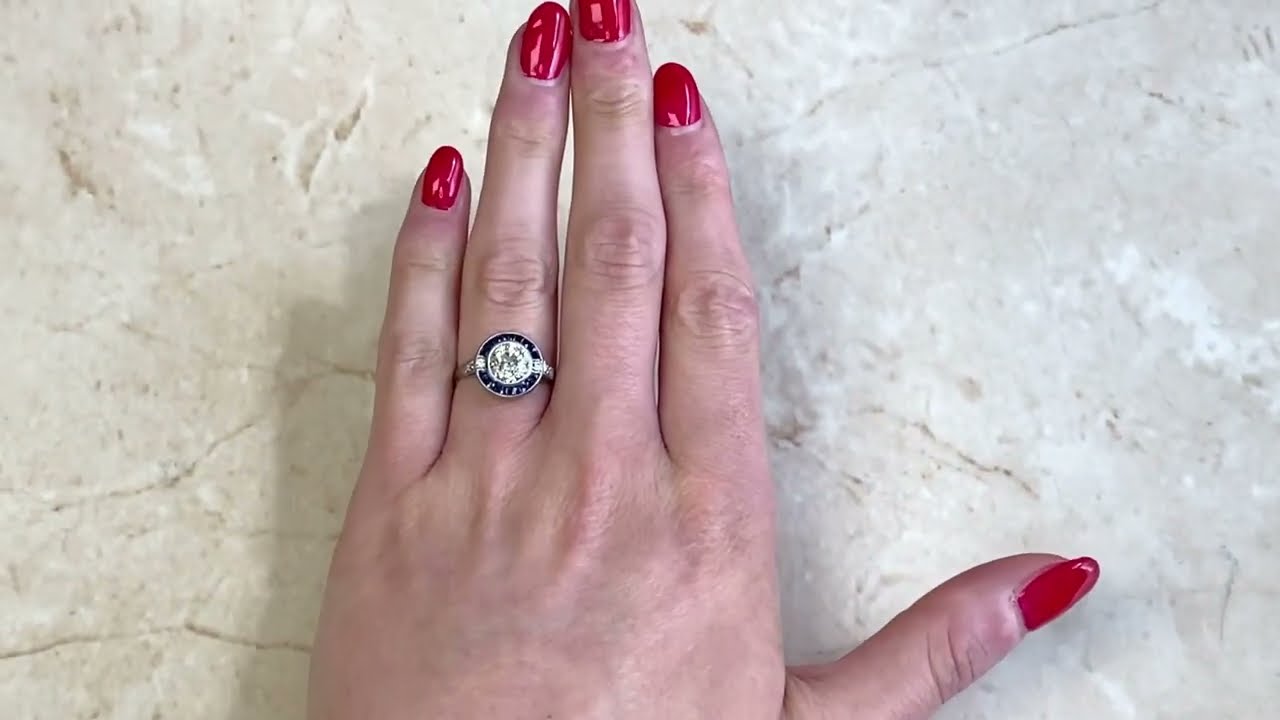 1.41ct Diamond & French Cut Sapphire Halo Engagement Ring - Constantinople Ring - Hand Video