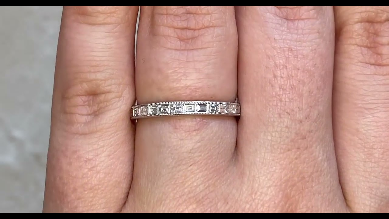 2.5mm Elongated Calibre Baguette Cut Diamond Eternity Wedding Band - Murcia Band - Hand Video