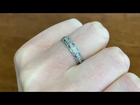 Art Deco Era Old Mine Cut Diamond and Platinum Wedding Band - Hand Video