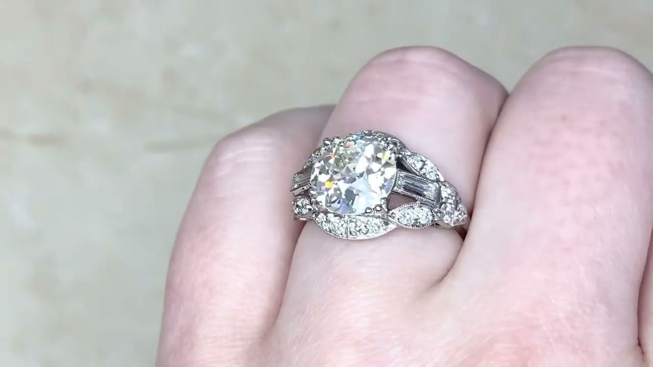 2.81ct Center Old European Cut Diamond Engagement Ring - Vanderbilt Ring - Hand Video
