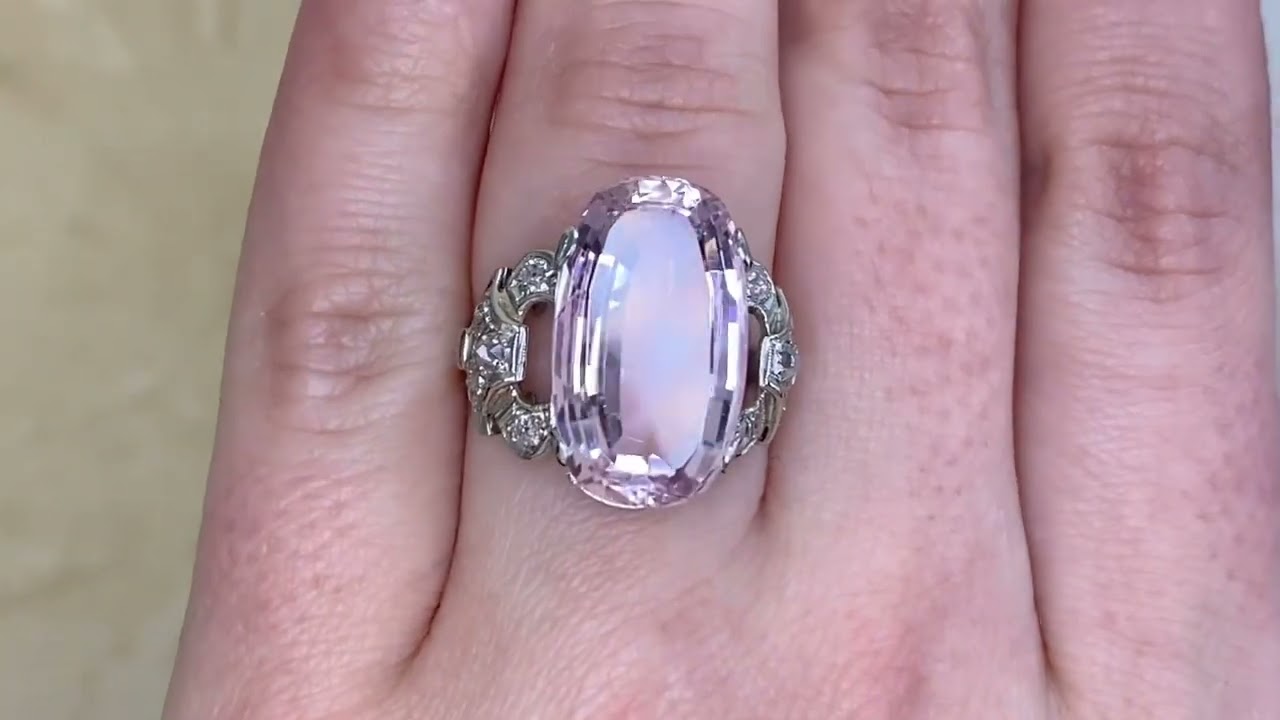 Antique 12.40ct Elongated Cushion Cut Kunzite Ring -Bethesda Ring- Hand Video