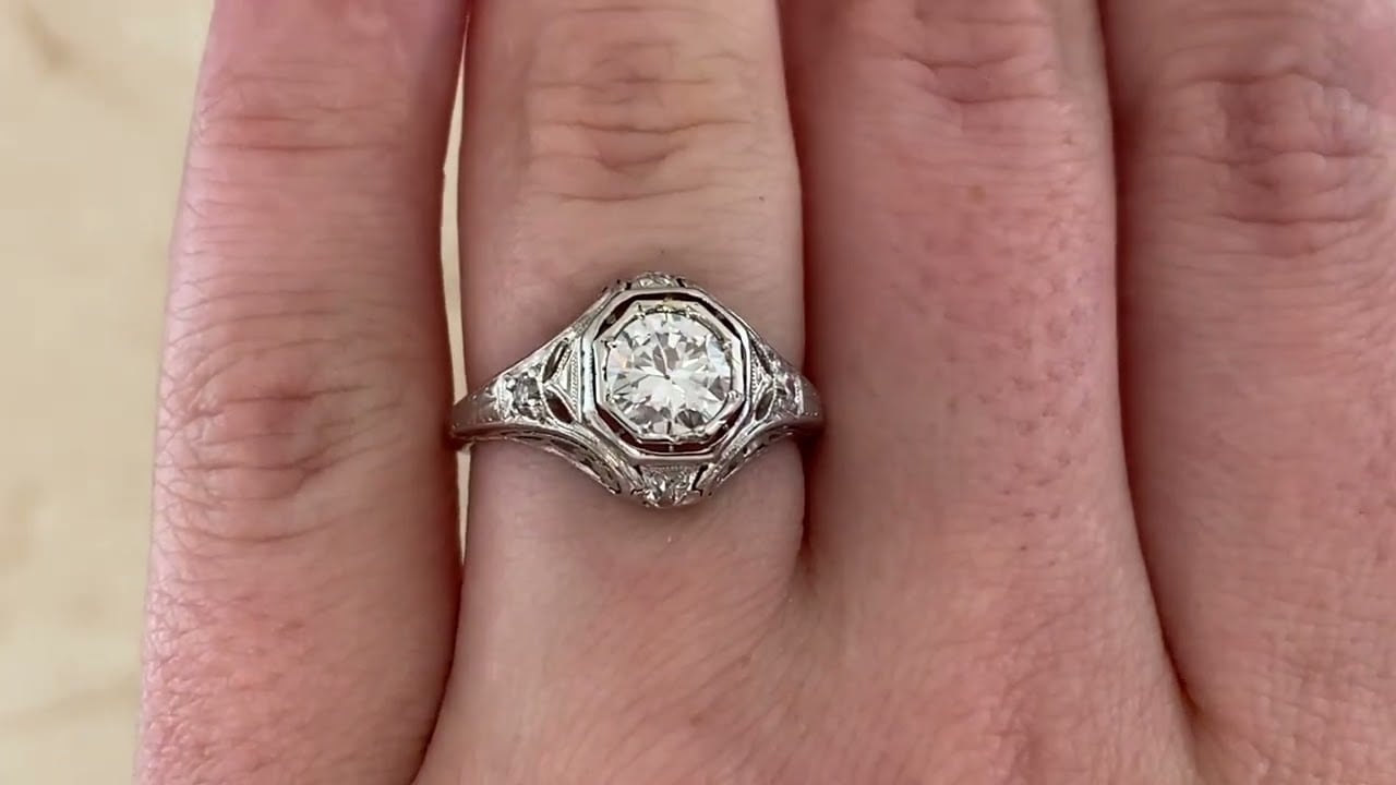 0.75ct Old European Cut Carbella Ring. Circa 1925, Antique, Art Deco Era - Hand video -