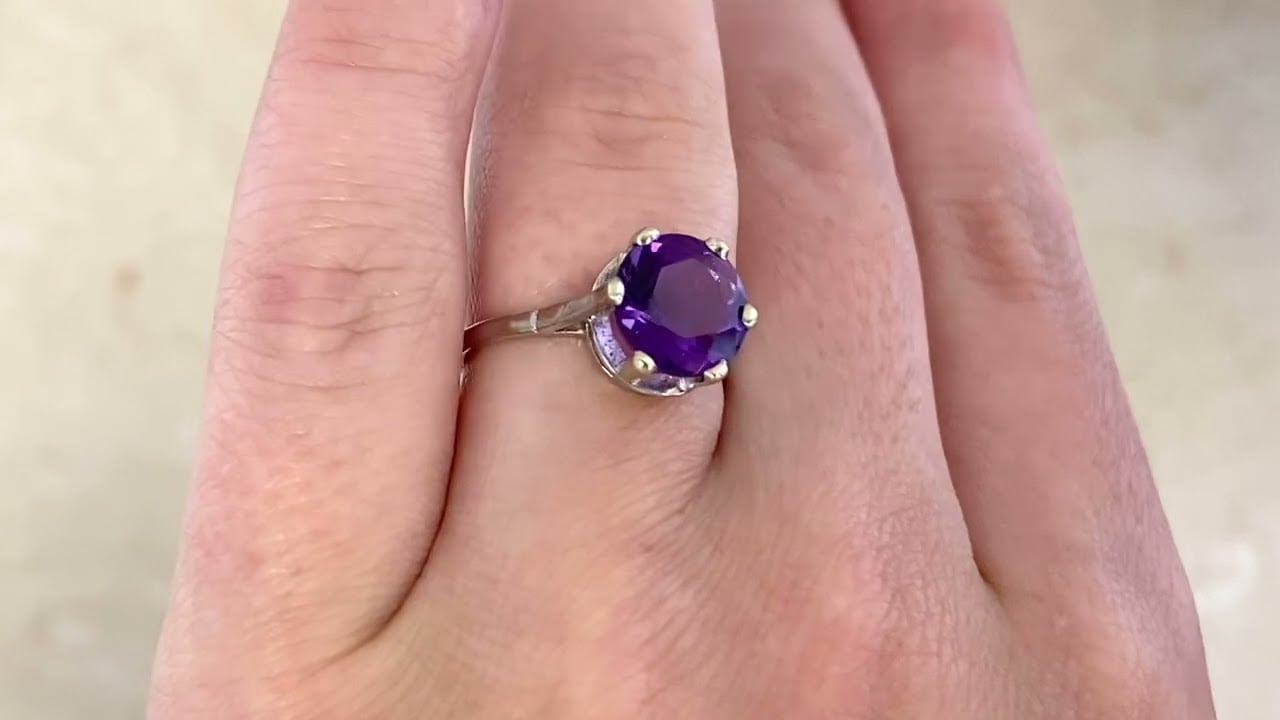 Art Deco 2.37ct Round Cut Amethyst Platinum Marana Ring - hand video