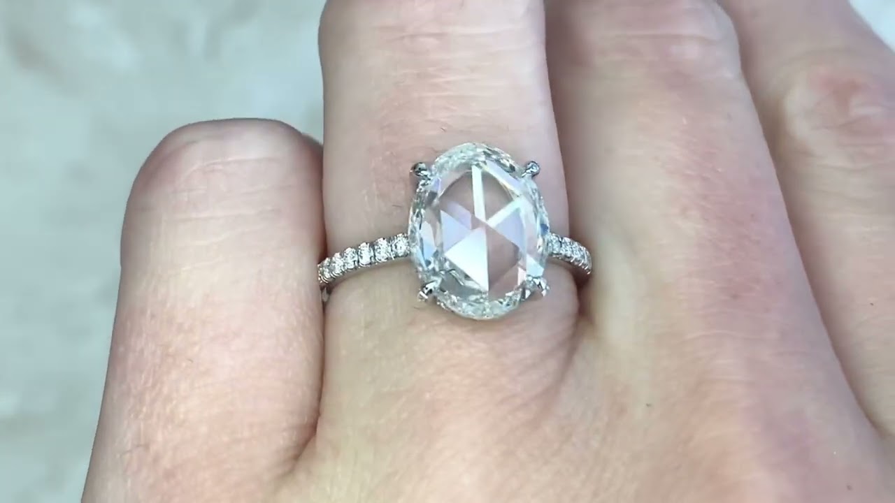 3.02ct Rose Cut Diamond & Platinum Mounting Engagement Ring - Bel Air Ring - Hand Video