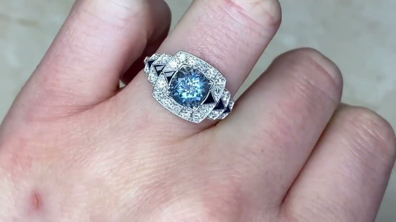 Geometric Round Aquamarine Gemstone Ring - Fraser Ring - Hand Video
