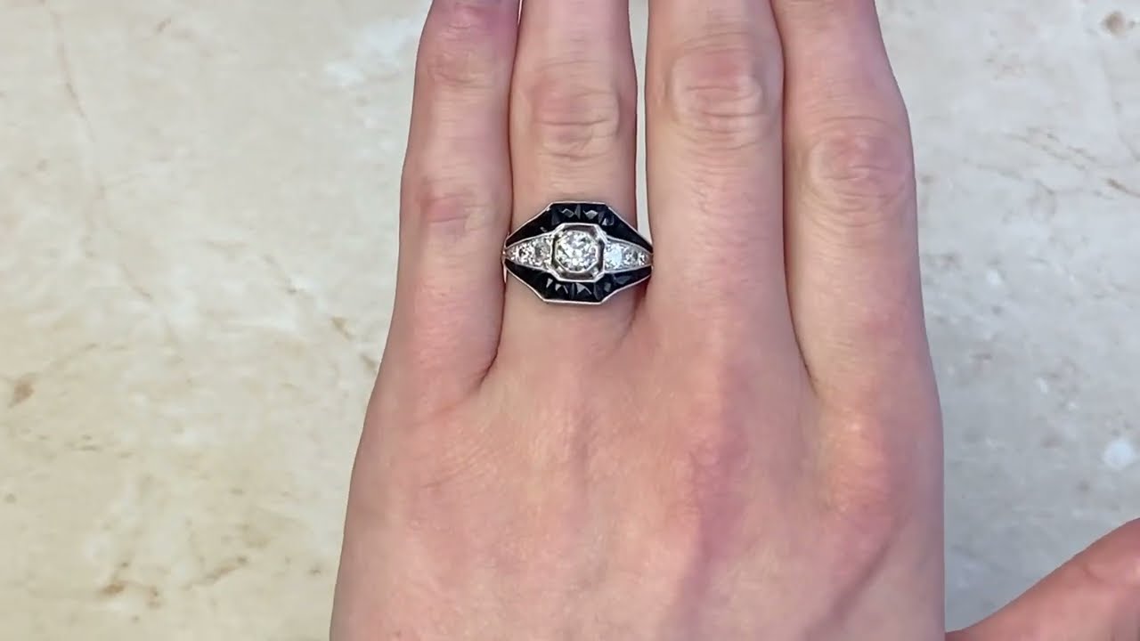 Unique 0.42ct Diamond &  Onyx Accented Platinum Engagement Ring - Waverly Ring - Hand Video