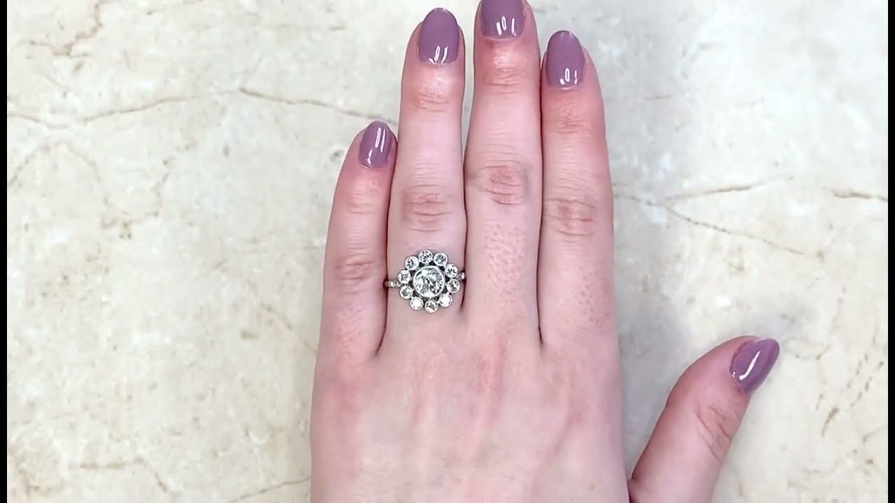 1.18ct Center Old European Cut Diamond Cluster Halo Engagement Ring - Kempton Ring - Hand Video