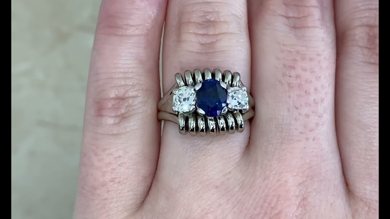 Retro 1.28ct Sapphire and Diamond White Gold Midvale Ring - hand video