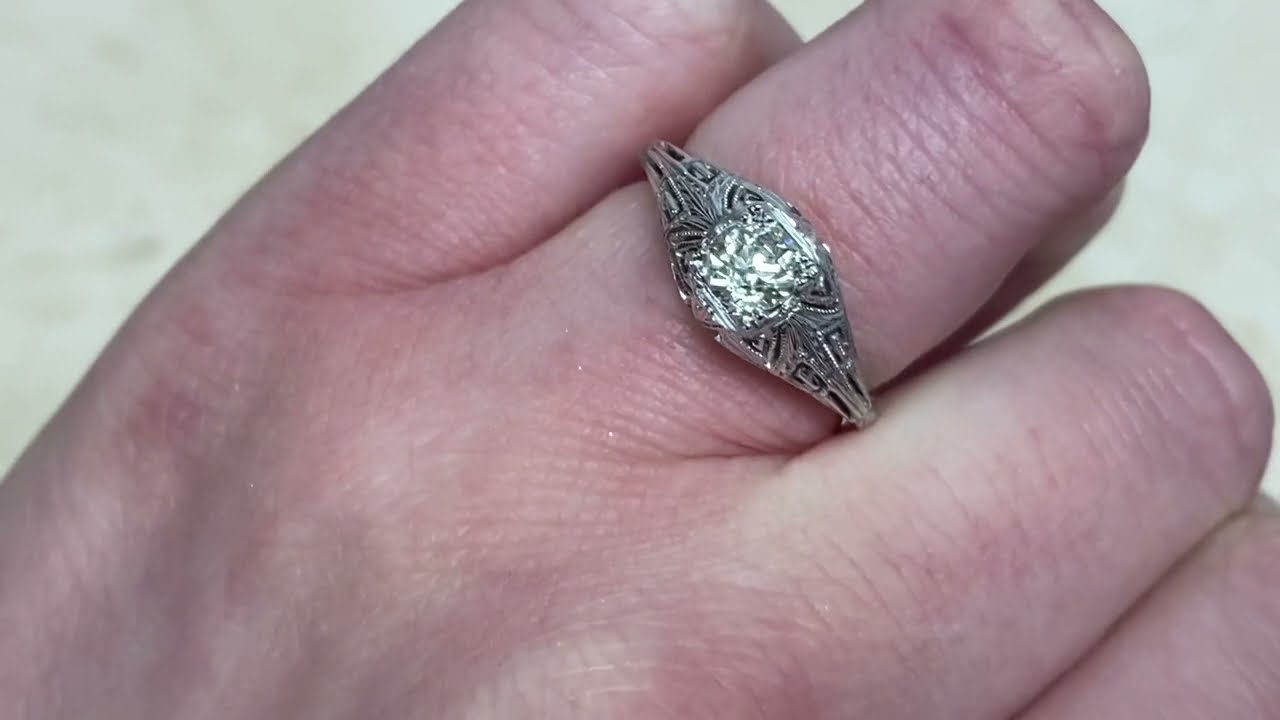 0.44ct Center Old European Cut Diamond Engagement Ring Circa 1950 - Callaway Ring - Hand Video