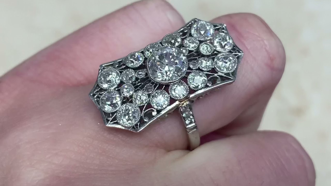 Edwardian Era 1.00ct Center Old European Cut Diamond Lacey Work Ring - Newfield Ring - Hand Video