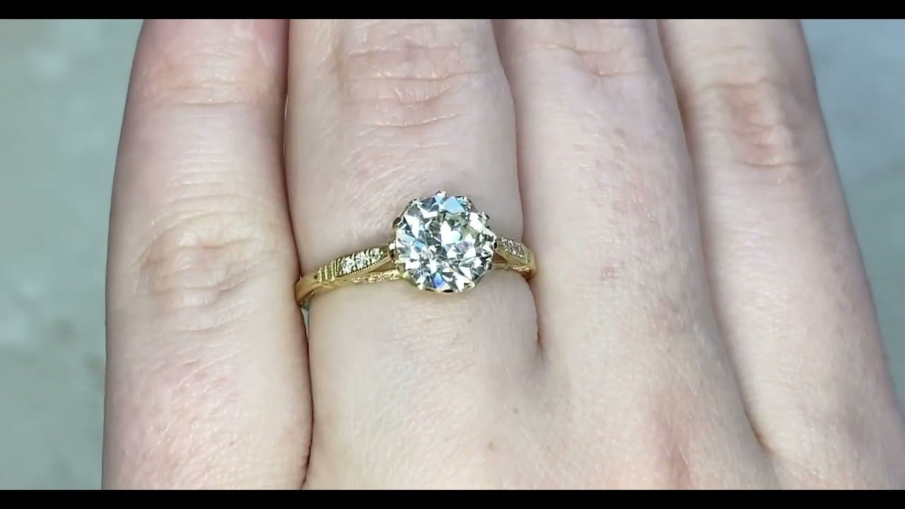 1.62ct Center Old European Cut Diamond Solitaire 18k Yellow Gold Ring - Barnard Ring - Hand Video