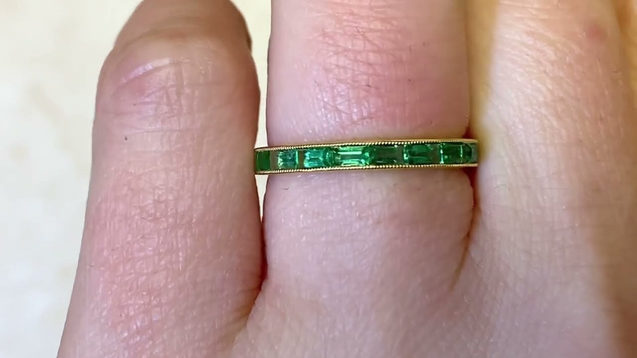Baguette Cut Natural Emerald Half Eternity Wedding Band - Barden Green Band - Hand Video