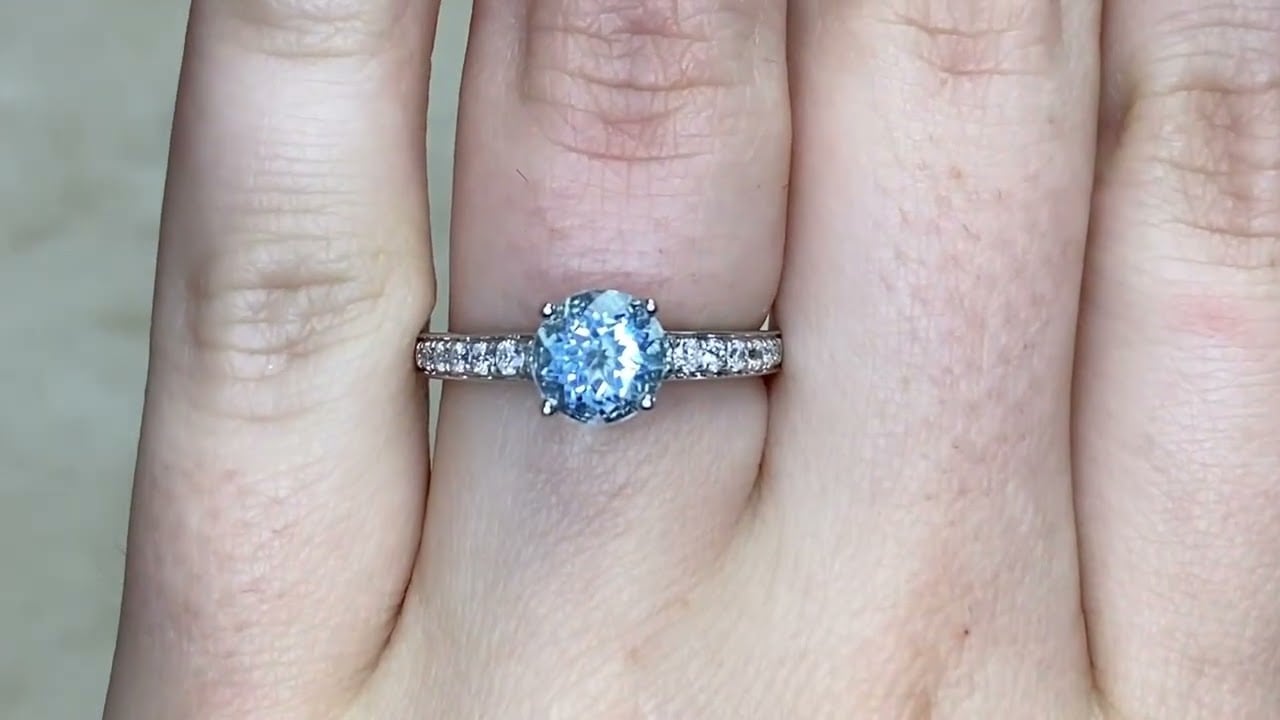 1.06 carat Round Cut Aquamarine Set in Prongs - Northwest Ring - Hand Video