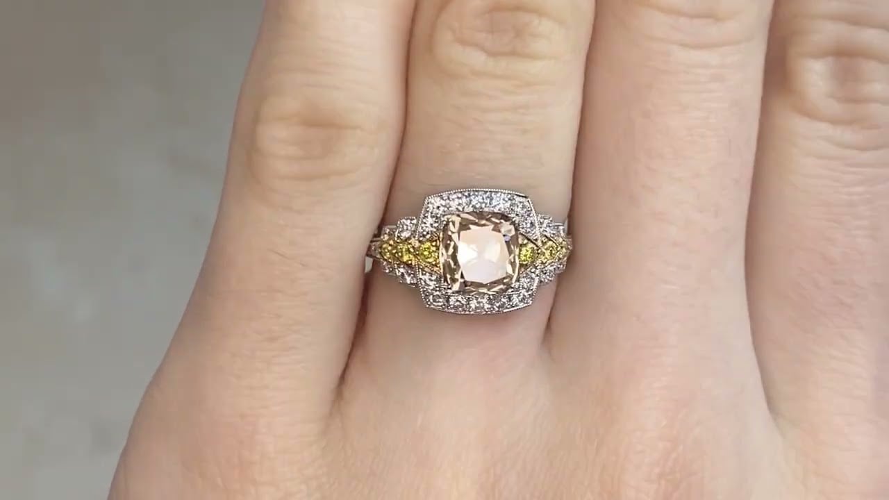GIA 2.07ct Old Mine Cut Champagne Diamond Kellond Ring