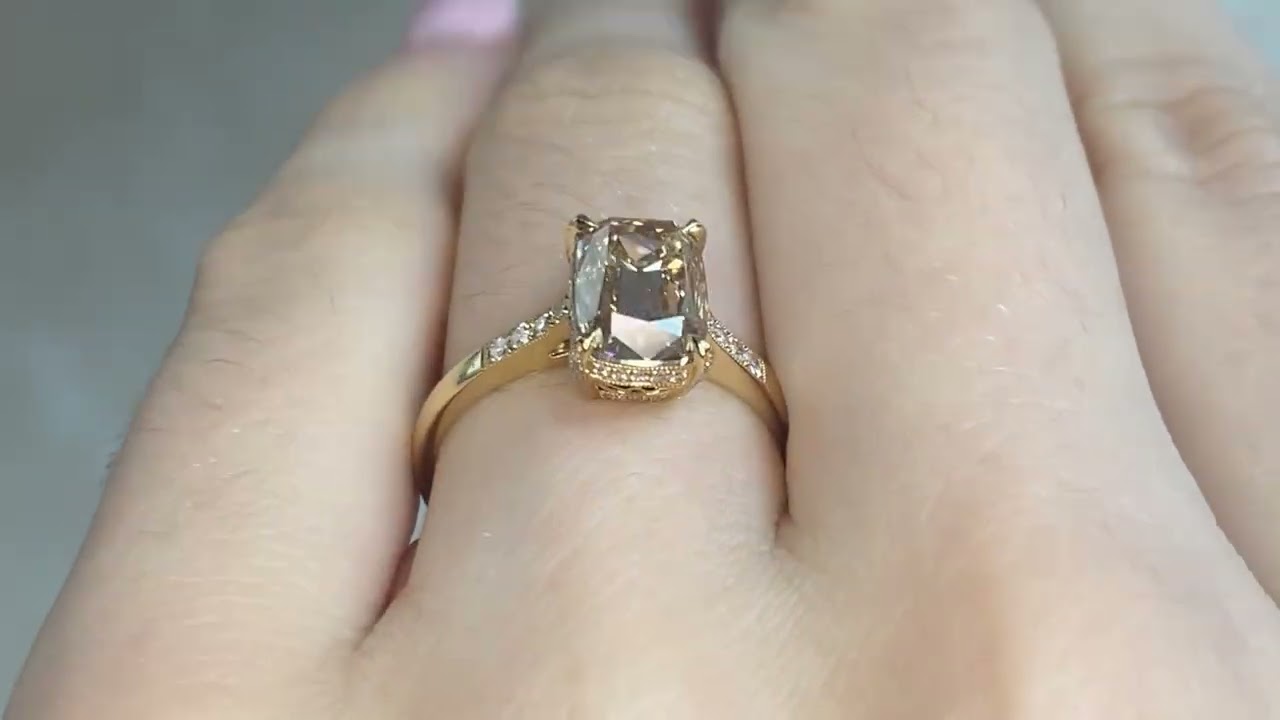 GIA 2.01ct Antique Cushion Cut Champagne Diamond Torres Ring