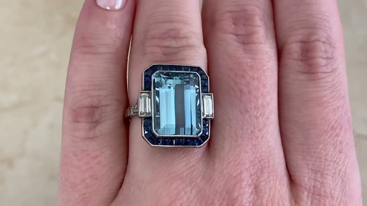 7.64ct Aquamarine and Sapphire Halo Carmi Ring - hand video