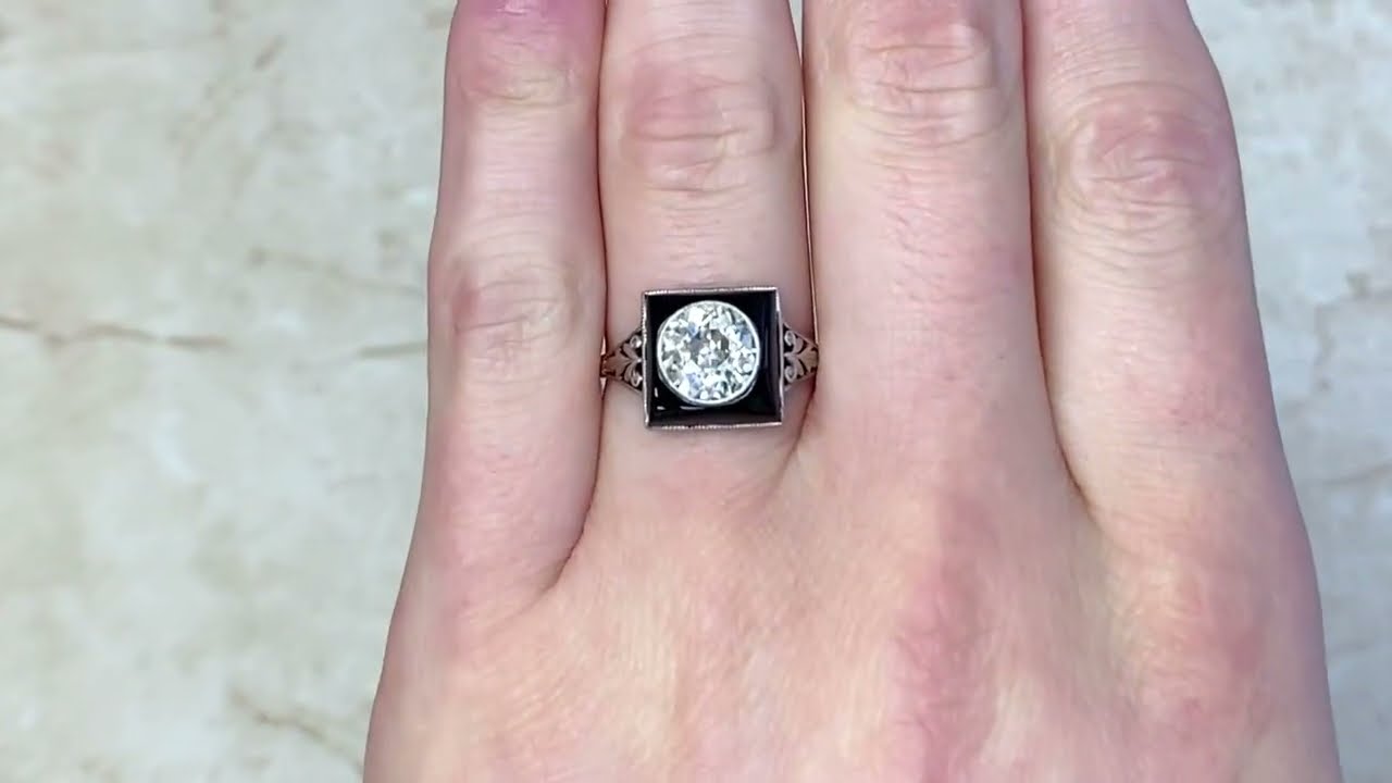 Original Art Deco1.50ct Diamond & Geometric Onyx Halo Ring - Charlton Ring. Circa 1920 - Hand Video