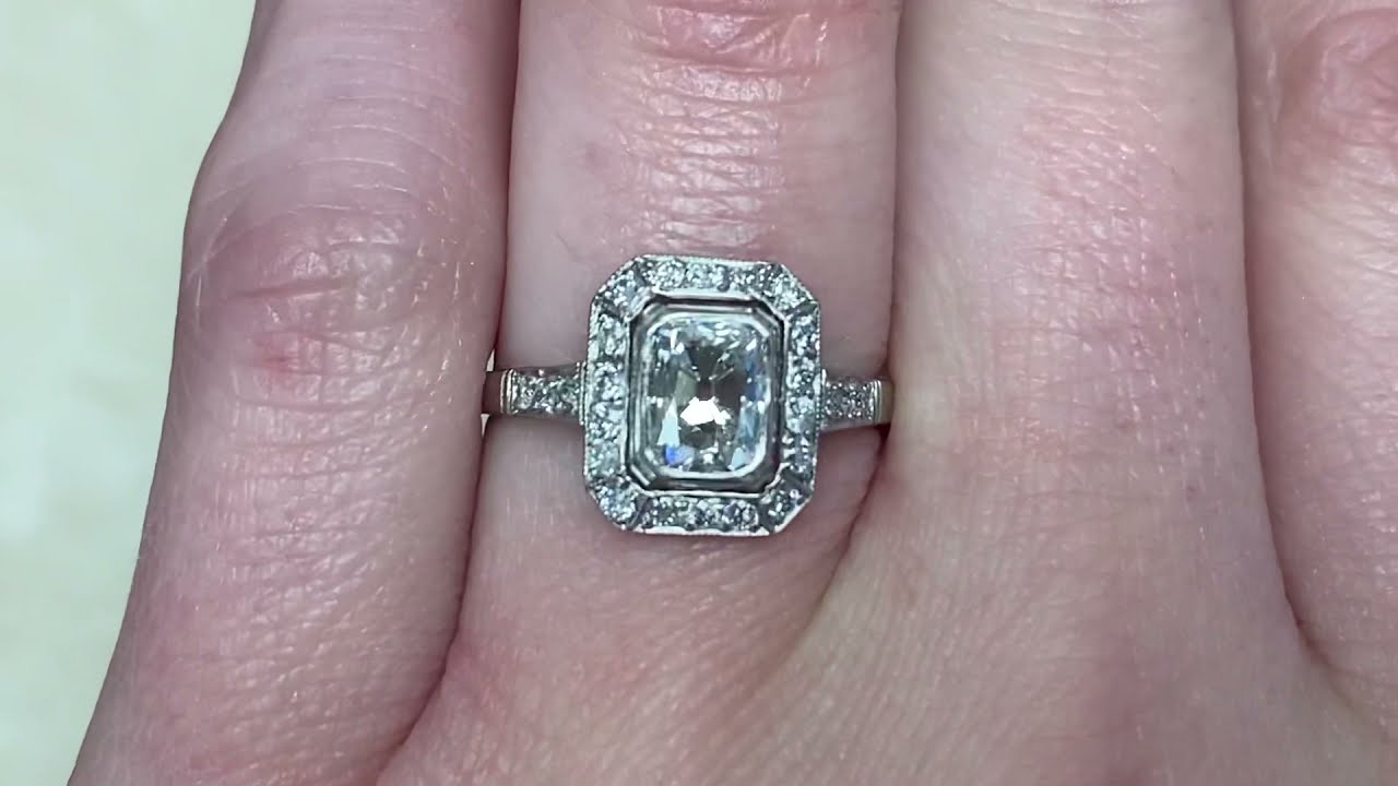 1.03ct Center Antique Cushion Cut Diamond Halo Engagement Ring - Sharptown Ring - Hand Video