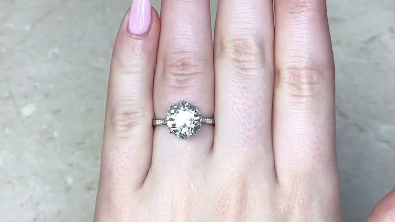 4.25ct Center Old European Cut Diamond Engagement Ring Circa 1930 - Beckton Ring - Hand Video