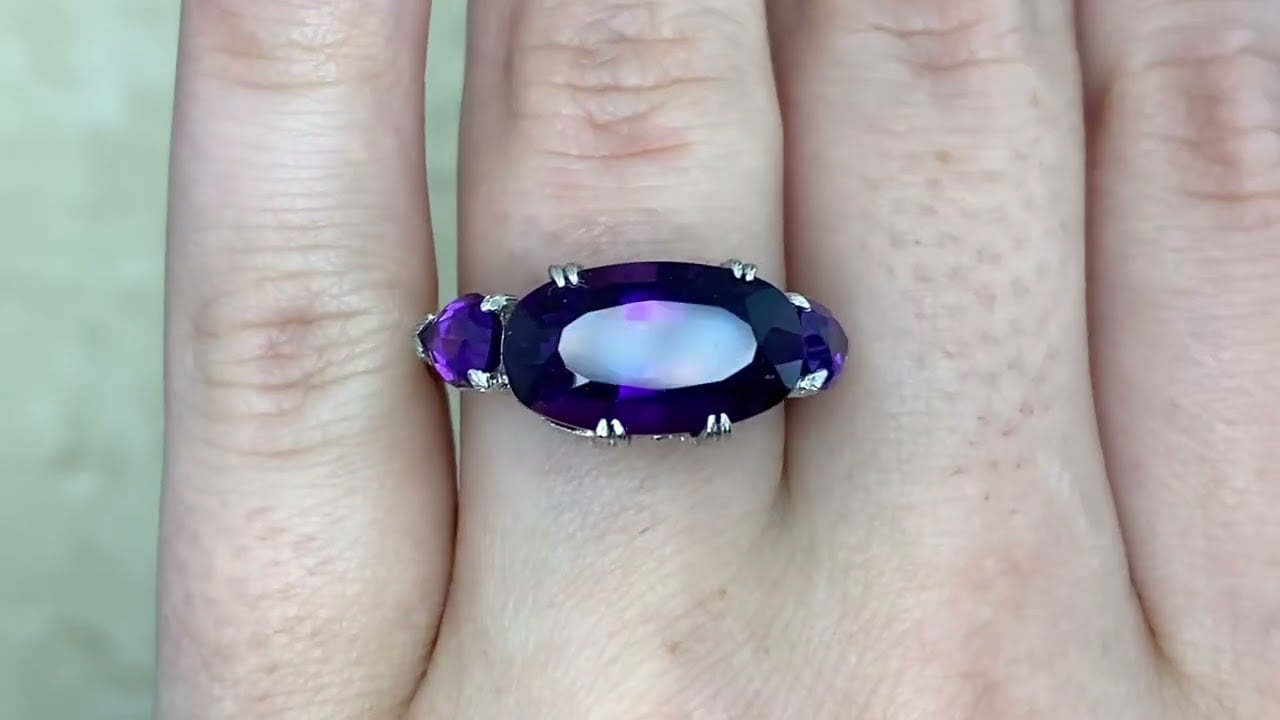 Antique 5.36ct Elongated Oval-Cut Amethyst Indara Ring. Circa 1920 - hand video