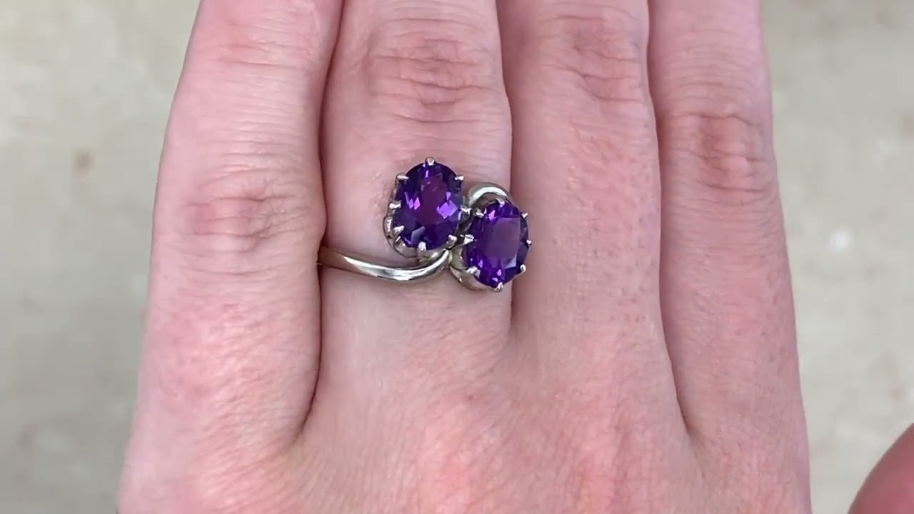 Antique Toi Et Moi 2.35ct Amethyst Platinum Bradley Ring - hand video