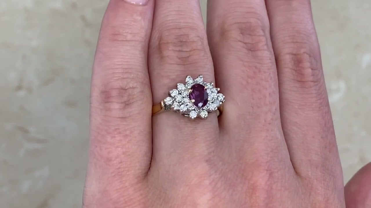 Vintage Pink Tourmaline and Diamond Floral Maplewood Ring, Circa 1980 - hand video