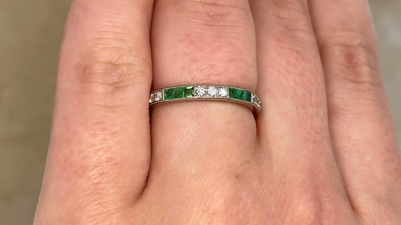Diamond and Emerald Platinum Eldora Band 2.5mm