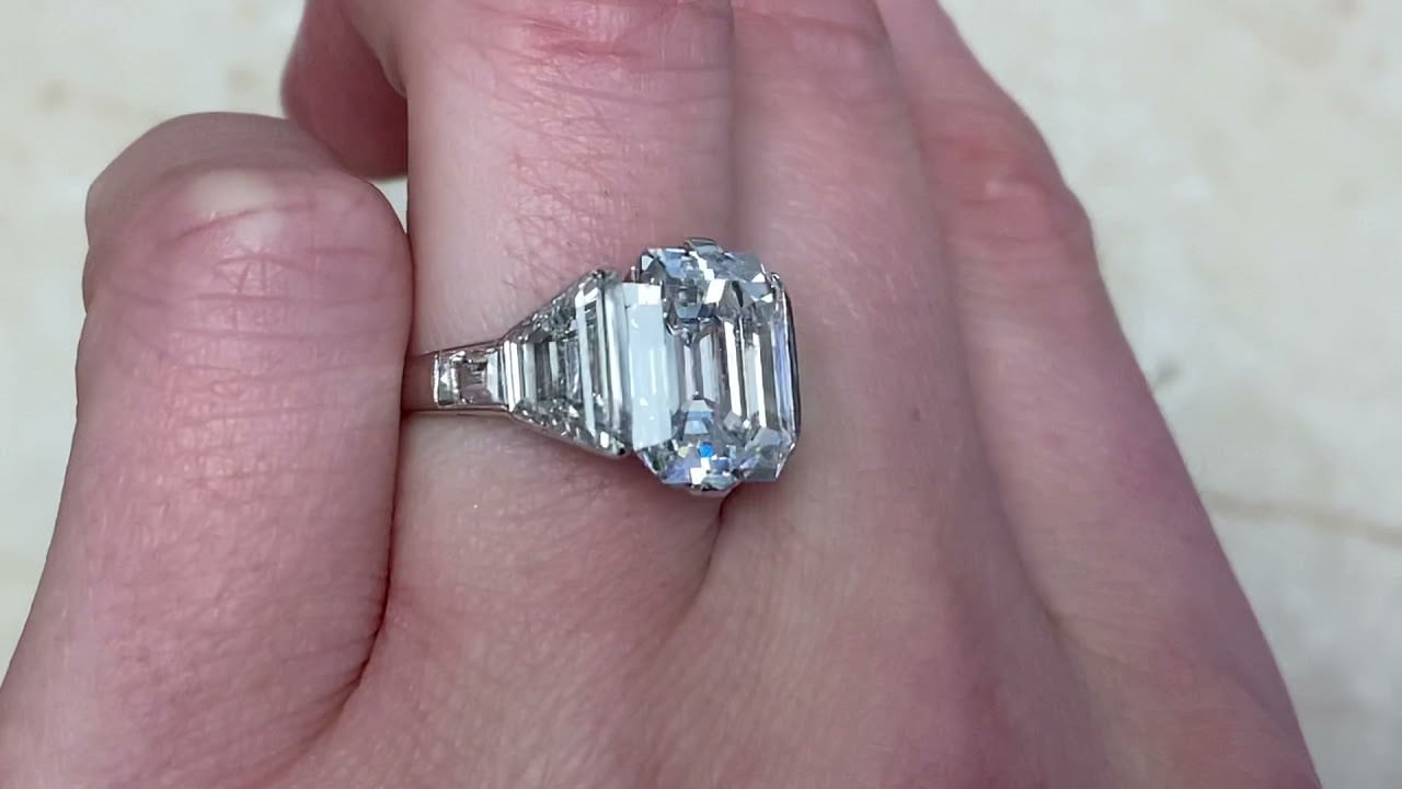 5.12ct Center GIA Certified Emerald Cut Diamond Engagement Ring - Porto Ring - Hand Video