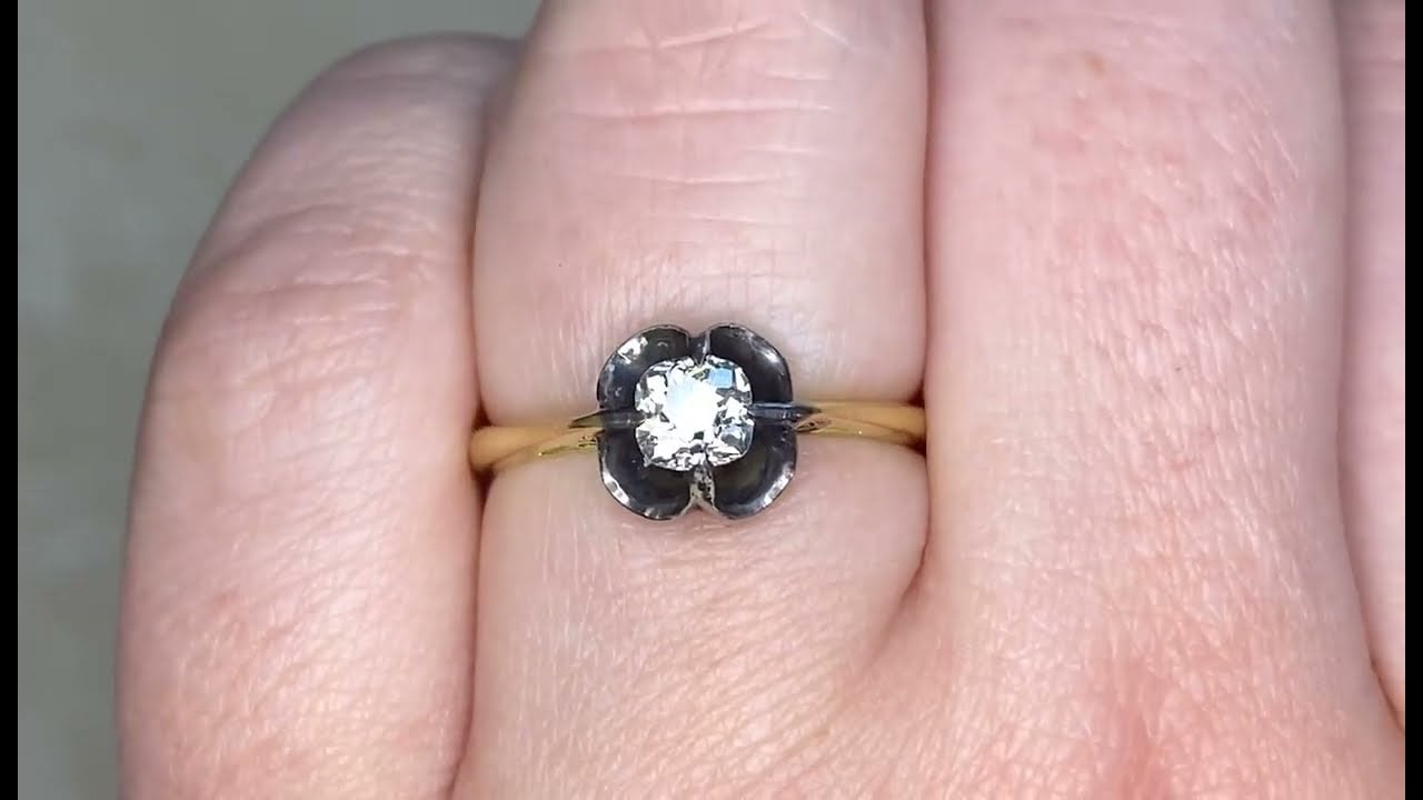 Victorian Era 0.42ct Center Old Mine Cut Diamond Ring Circa 1860 - Clement Ring - Hand Video