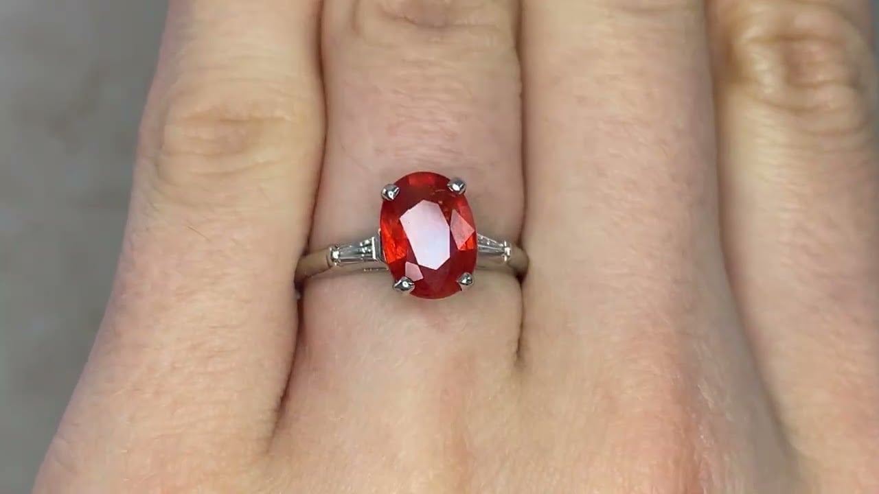 Vintage GIA 2.08ct Reddish Orange Sapphire Forgan Ring, Circa 1960