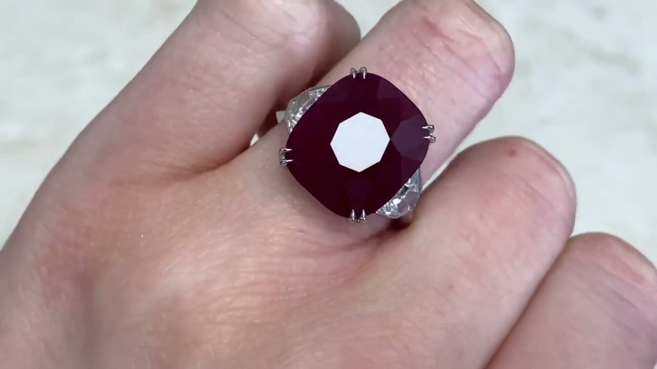 12.98ct Rare Natural Cushion Cut Ruby and Diamond Ring - Hillcrest Ring - Hand Video