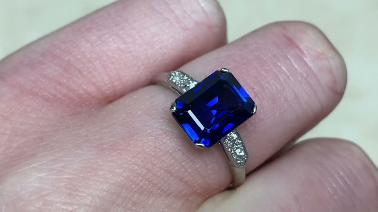 3.53ct Center Natural Ceylon Sapphire and Diamond Ring Circa 1950 - Berea Ring - Hand Video