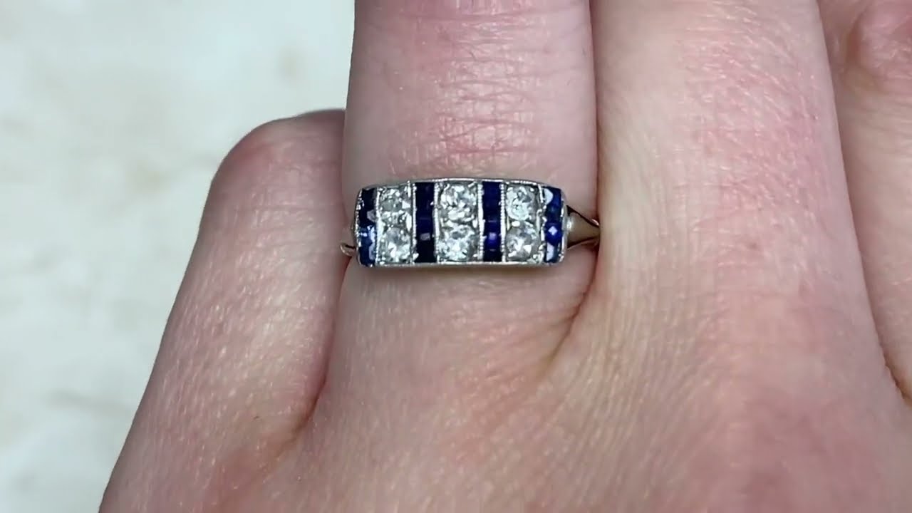Alternating Pave Set Diamond & Calibrated Sapphire Art Deco Ring -  Madeley Ring - Hand Video