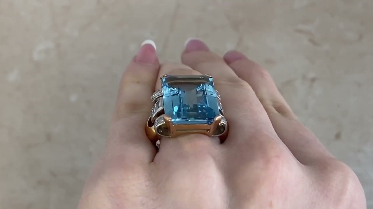 Retro 19ct Aquamarine and Diamond Gould Ring, Circa 1940