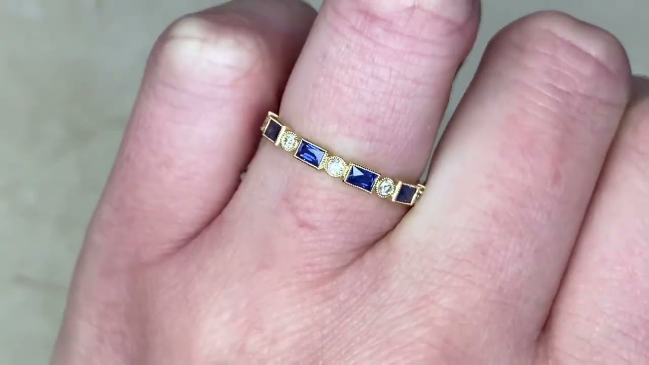 Half Eternity Diamond & Sapphire Alternating Wedding Band - Niagara Band - Hand Video