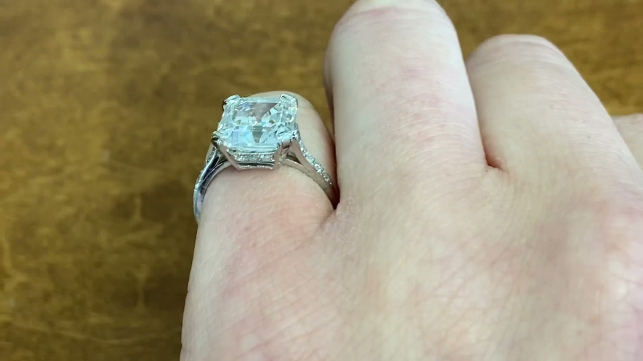 4.09ct GIA Certified Emerald Cut Diamond Engagement Ring - Castlebar Ring - Hand Video