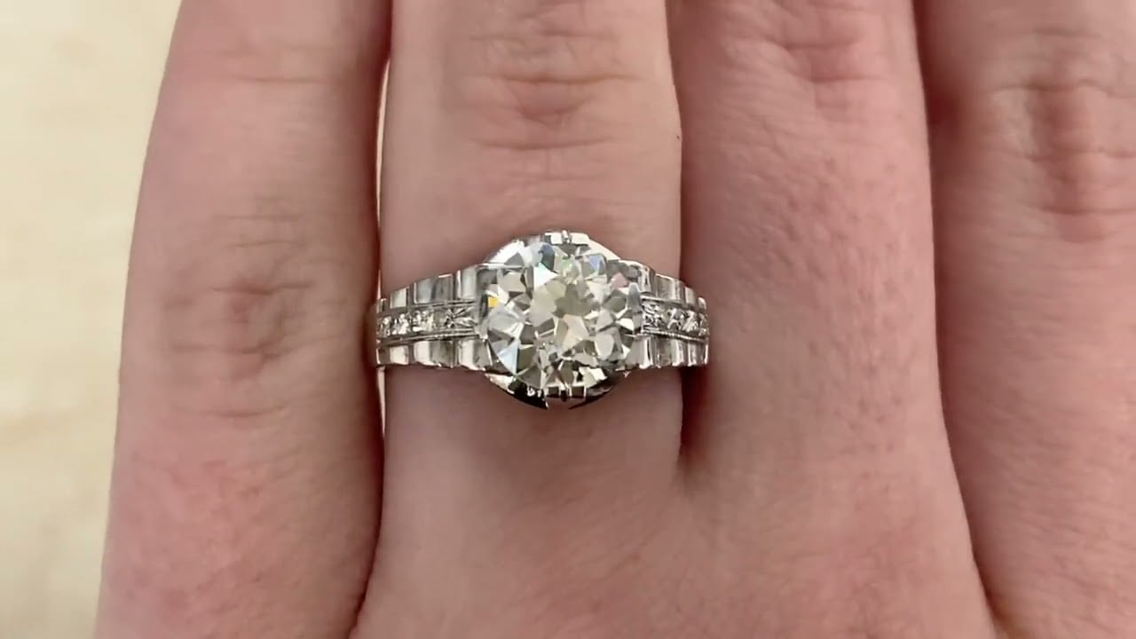 2.27 carat GIA certified Old European Cut Diamond - Vintage Platinum Engagement Ring - Hand Video