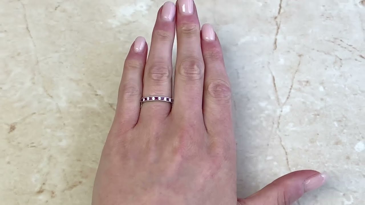 Diamond & Ruby 14k White Gold Gemstone Half Eternity Band - Elmhurst Hand - Hand Video