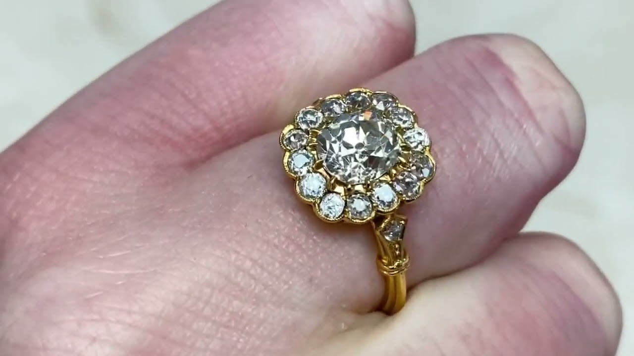 1.30ct Floral Motif Cluster 18k Yellow Gold Engagement Ring - Springdale Ring - Hand Video