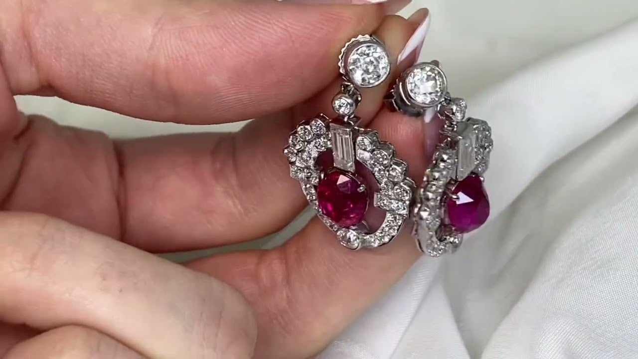 Cartier Art Deco Burma Ruby and Diamond Earrings, Circa 1920 - Hand video