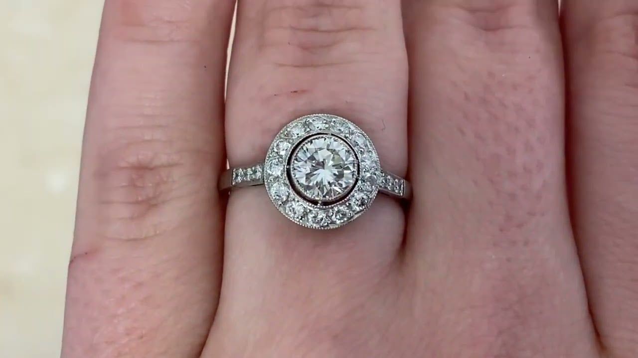 0.65ct Diamond and Diamond Halo Ring - Denville Ring - Hand Video