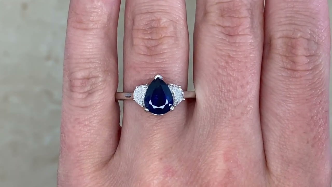 1.50ct Pear Shaped Sapphire with Moon Diamonds Perry Ring - hand video