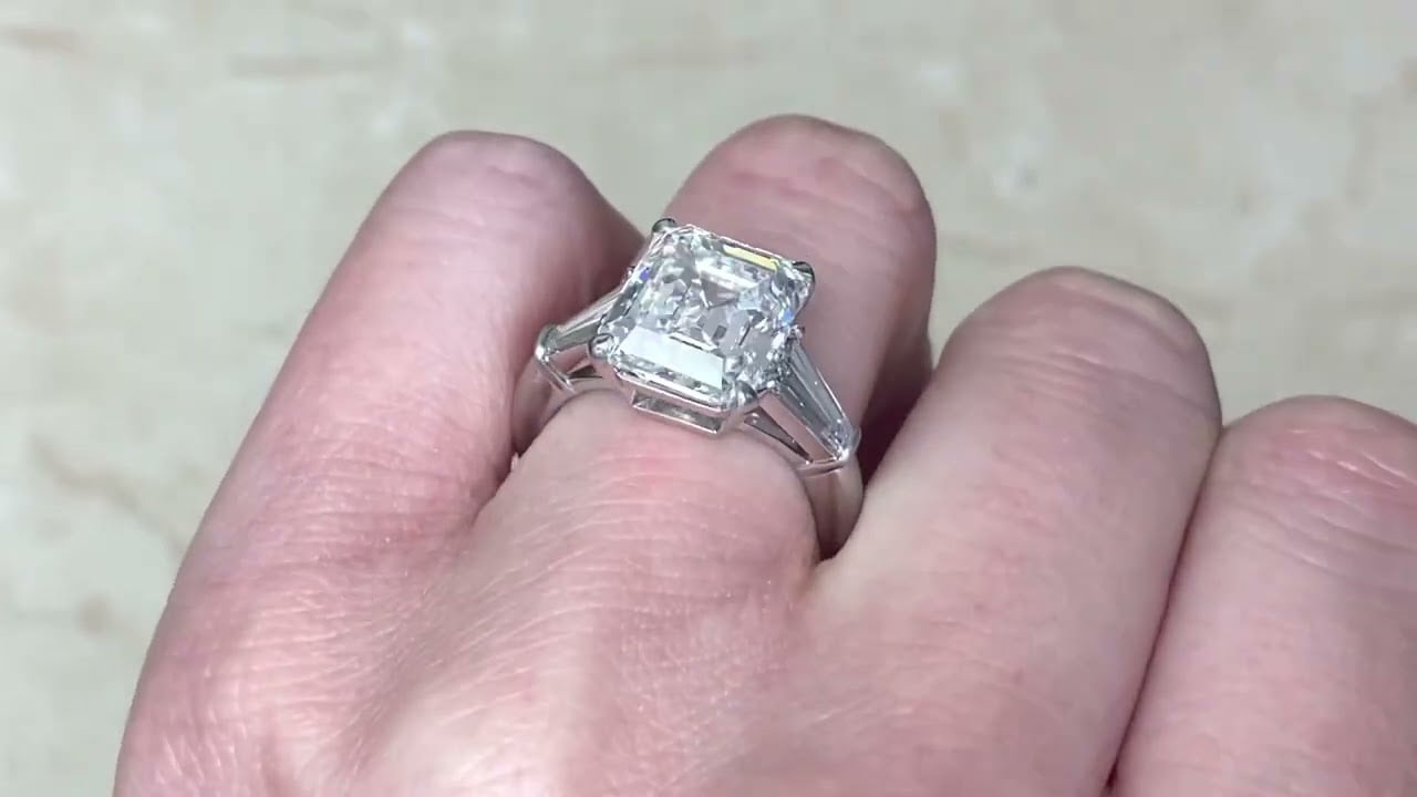 5.92ct Center GIA Certified Emerald Cut Tiffany Diamond Engagement Ring - Hand Video