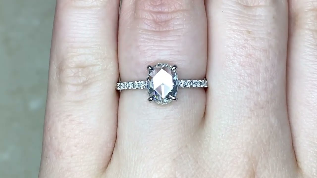 1.05ct Center Oval Rose Cut Micro Pave Diamond Engagement Ring - Bellingham Ring - Hand Video
