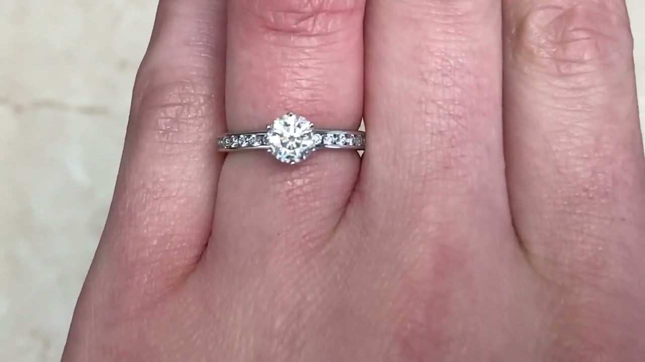 0.62ct Round Brilliant Cut Diamond Platinum Engagement Ring - 0.62 Carat Tiffany Ring - Hand Video