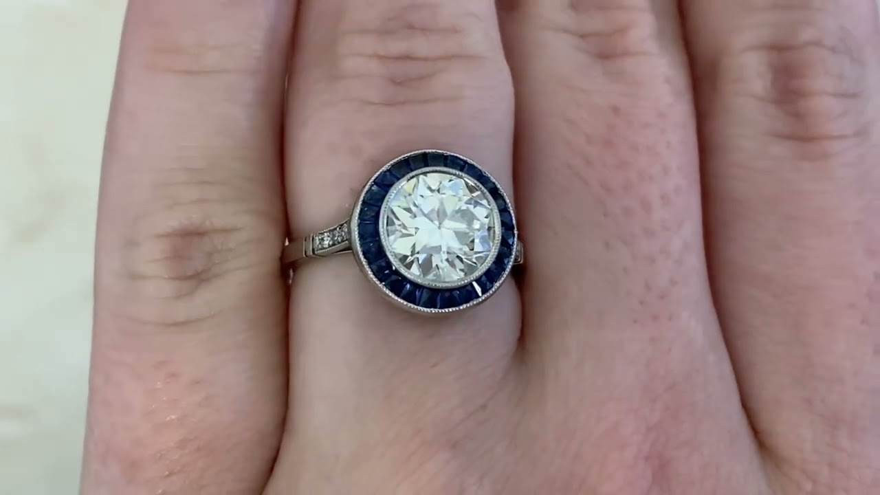 2.05ct Diamond Sapphire Halo Sheep Meadow Ring - hand video -