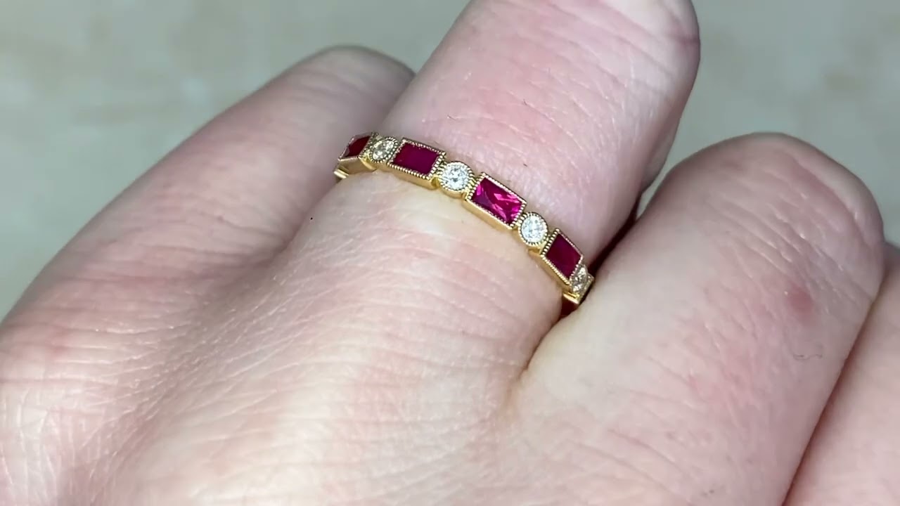 Alternating Diamond & Ruby Half Eternity Wedding Band - Bayport Band - Hand Video