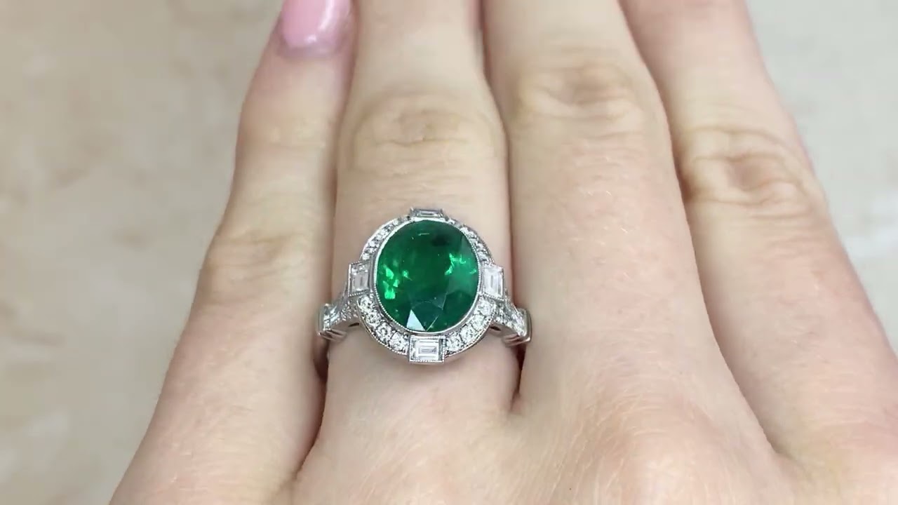 3.53ct Emerald and Diamond Halo Tallassee Ring