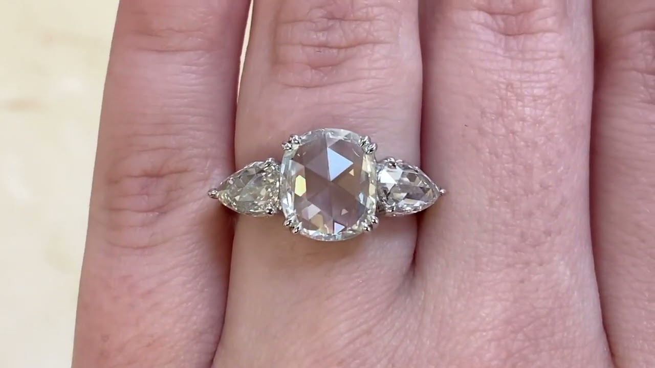 GIA-certified 2.00ct Rose Cut Diamond Three-Stone Engagement Ring - Kensington Ring - Hand Video